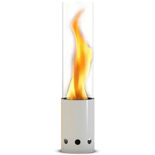 GARDENFLARE Tischkamin Outdoor – Rauchfreies Edelstahl Tischfeuer und Feuerrohr für Balkon & Terrasse – Hochwertige Gartendeko, Windlicht mit Holzpellet Betrieb (Weiß)