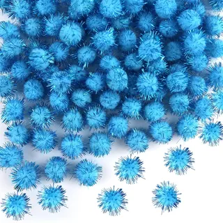 TOAOB 100 Stück Blau Pompons zum Basteln Glitzer 25 mm Mini Pompom Plüsch | Flauschigen Set, Bälle Kunst Bommel für Dekorieren, Verzieren Nähen DIY Lustige Kreativen Handwerk
