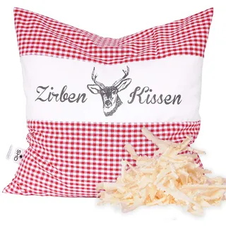 SHD Zirbenkissen Dekokissen mit Zirbenholz Alpen 100% Baumwollekariert, Decorative, natürlich duftend, Hirschprint Vichy Geschenk Frauen (Rot Kariert, 40 x 40 cm)
