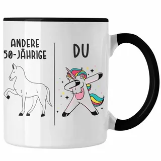 Trendation Tasse Trendation - 50. Geburtstag Frauen Tasse Einhorn Geschenk Geschenkidee schwarz