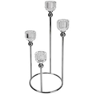 Online-Fuchs Kerzenständer für 4 Stabkerzen - moderner Kerzenhalter aus Metall & Glas (bis 31 cm groß, Silber oder Gold), Perfekt als Adventskranz - Dekoration Herbst, Winter & Weihnachten silberfarben