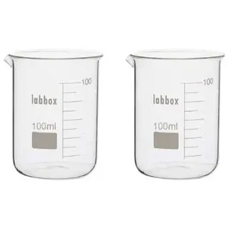 Labor Becherglass niedrige Form mit Auguss. Borosilikat (Boro 3.3). Messbecher (100ml, 2)
