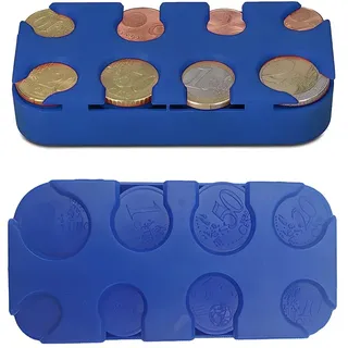YIPFEN 1 Stück Münzbox für Euro Münzen, 8 Fächer von 1 Cent bis 2 Euro, praktischer Münzsortierer und Münzhalter für Zuhause, Büro und Auto, Blau