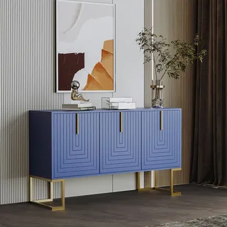Merax Sideboard mit 3 Türen und verstellbaren Einlegeböden, Kommode mit Metallsockel, Anrichte Buffet Schließfachschrank Schrank, 138x80.5x40cm,... - Blau