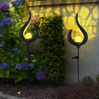 LED Gartendeko Solarleuchten Steckleuchten Außenleuchte Dekoration, Flammen-Design, IP44, klar bronzefarben, 3er Set