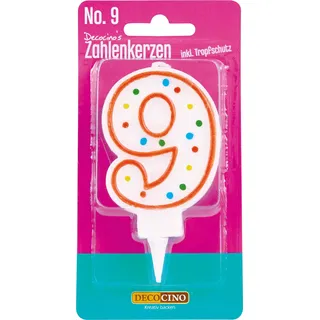 DECOCINO Zahlenkerzen Zahl 9 – Torten-Kerzen Happy-Birthday-Deko, Gerburtstag-Kerzen, Geburtstag-Deko für Geburtstag-Torte & Geburtstag-Kuchen
