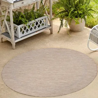 Carpetsale24 Outdoor Teppich Rund 200 cm Beige Bordüre Design Flachgewebe Wetterfest Waschbar Groß für Wohnzimmer Esszimmer Terrasse Garten