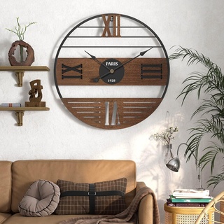 GUDEMAY Rustikale Wanduhr aus Holz, Metall, groß, 50,8 cm, übergroße Vintage-Bauernhaus-Uhr für Heimdekoration, leise, nicht tickende, batteriebetriebene Uhr für Wohnzimmer, Küche, Schlafzimmer, Büro,
