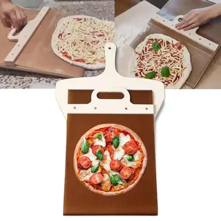 Pizzaschieber mit Schiebemechanismus, Massivholz Pizzaschaufel für Backofen und Grill, Rutschendes Pizzabrett zum Backen von Pizza und Brot, 50 x 30 cm