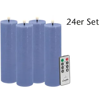 Candela LED Kerzen 24er Set H:17,5xØ5cm blau rustic Echtwachs mit Fernbedienung Timer Funktion & mehrstufig dimmbar flammenlos Echtwachskerzen Stumpenkerze