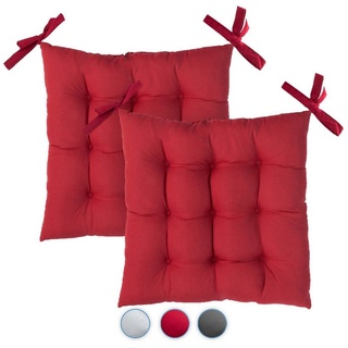 Komfortec Stuhlkissen 40x40 cm Stuhlkissen mit Bändern, Wasserabweisend Dekokissen, 2er Set 100% Mikrofaser Sitzkissen 110 g/m2 grün|rot