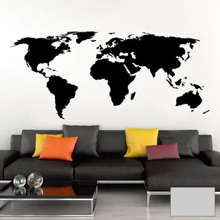 Grandora Wandtattoo Weltkarte Erde Globus Karte I hellgrau 132 x 58 cm I Welt Atlas Schlafzimmer Wohnzimmer Wandsticker Wandaufkleber W698