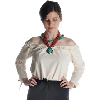 HEMAD Mittelalter Bluse Swanwhit S/M beige Damenbluse Reine Baumwolle - S-M