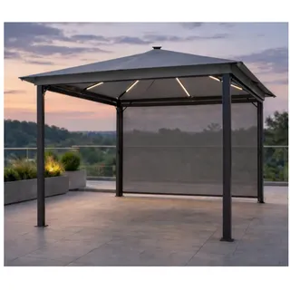 Leco Pavillon "Zoe" mit LED-Beleuchtung und Gittergewebe-Rollos, mit 4 Seitenteilen, Solar-Pavillon in anthrazit grau