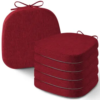 AddGrace Set mit 6 Stuhlkissen für Metall-Esszimmerstühle 35,6x35,6 cm Stuhlauflagen mit Bindebändern rutschfeste dicke Sitzpolster mit strukturierter und abnehmbarer Abdeckung (6, Rot)