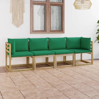 vidaXL 4-Sitzer-Gartensofa mit Grünen Kissen