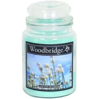 Woodbridge Große Duftkerze im Glas mit Deckel | Cotton Blossom | Duftkerze Frisch | Kerzen lange Brenndauer | Raumduft für Zuhause | Kerze 2 Docht