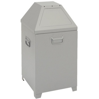 Abfallbehälter mit selbstschließenden Doppel-Einwurfklappen | 80 Liter, HxBxT 87x45x45cm | Inneneinsatz herausziehbar | Weißaluminium