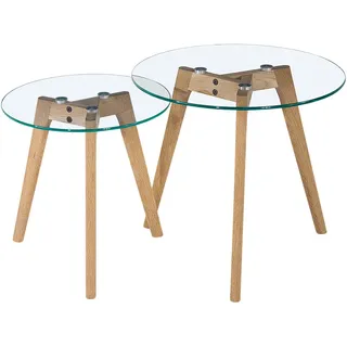 Carryhome Beistelltischset, Klar, Eiche, Holz, Glas, Eiche, massiv, rund, 50x45x50 cm, Wohnzimmer, Wohnzimmertische, Beistelltische