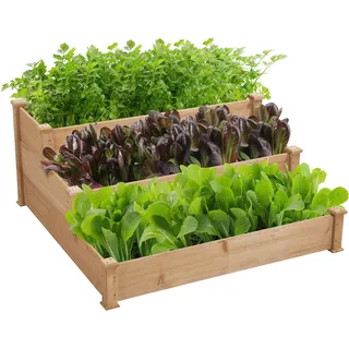 Yaheetech stapelbares Hochbeet 3 Etagen Blumentreppe Stufenbeet Garten Beete Pflanzenbeet Holz Frühbeet für Gemüse, Kräuter, Blumen, 3-stufig, Hellbraun