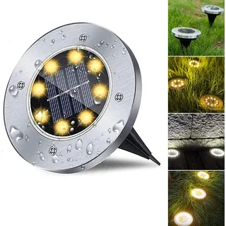 4 Stück Solarbetriebene Einbauleuchten Für Außenbereiche, 8 Led Mit Warmweißem Licht, Wasserdicht Nach Ip67, Aus Edelstahl, Ideal Für Rasen, Garten, Hof Und Villa