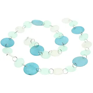 Dekoleidenschaft Kunstgirlande "Capiz" Muschelgirlande maritim, Girlande blau, 110 cm, Muschelkette, Dekoleidenschaft, Perlmutt Hängedeko, Muschel Wanddeko, Fensterdeko blau