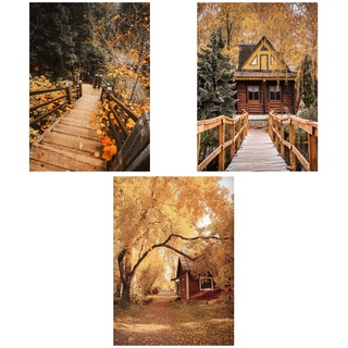SWECOMZE 3er Premium Poster Set - Herbstlicher Wald Kürbis, Wandposter Posterset,Ohne Rahmen Stilvolle Wand Deko Bild für Schlafzimmer und Wohnzimmer (A,20 x 30 cm)