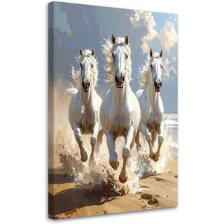Leinwandbild Weiße Galoppierende Pferde Natur 40x60