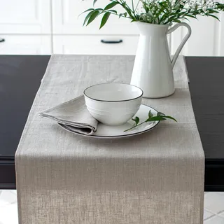 Varvara Home Tischläufer aus Leinen Natur | Tischläufer Leinenoptik Braun Boho Landhausstil | Table Runner 45 x 180 cm