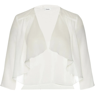 Boleroblazer BONPRIX, Damen, Gr. 54, wollweiß, Chiffon, Obermaterial: 100% Polyester, leicht transparent, unifarben, figurumspielend taillenlang, Blazer, für festliche Anlässe und Hochzeiten, 3/4-Ärmel, Wasserfallkragen