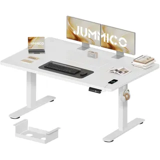 JUMMICO Höhenverstellbarer Schreibtisch 140×70 cm mit Kabelwanne & USB-A | Elektrisch Schreibtisch Höhenverstellbarer mit 18 mm Tischplatte, 3 Memory-Steuerung,Sitz‐Erinnerung Computertisch,Weiß