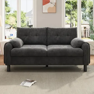 Merax 2 Sitzer Sofa Klein Couch, 158 cm Polstersofa aus Chenille-Stoff Mini Sofa mit dicken Kissen, Polstermöbel im skandinavischen Design, Doppelsofa für Wohnzimmer/Schlafzimmer/Wohnung, Grau