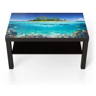 DEQORI Couchtisch 'Insel im tropischen Meer', Glas Beistelltisch Glastisch modern blau|schwarz 90 cm x 46 cm x 55 cm