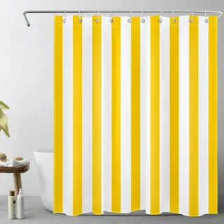 LB 150x180cm Duschvorhang Anti Schimmel,Gelb Weiß Gestreift Badezimmer Deko | Kurz Duschvorhang Badewanne,Bad Deko Modern Minimalist Geometrisch Kunst,Waschbar Stoff,Wasserdicht,10pcs Duschvorhang Haken