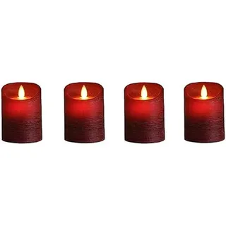 Klocke Dekorationsbedarf LED Adventskerze mit Wackelflamme - 4er Set - Rot - Höhe: 10cm / Ø 7,5cm - Material: Echtwachs - Mit Fernbedienung & Funktionen & Timer