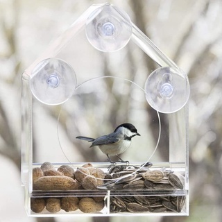 Donkivvy Fenster-Futterhaus für Wildvögel - Transparent I Vogelhaus mit Saugnäpfen, Futterspender, Vogelfutterhaus mit herausnehmbarer Futterkassette für Wildvögel