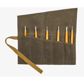 Werkzeugrolltasche mit 6 Einsteckensfächer, gewachstes Segeltuch, Rolltasche für Stechbeitel, Hämmer, Fishing Jigs, Tranchiermesser (grau)