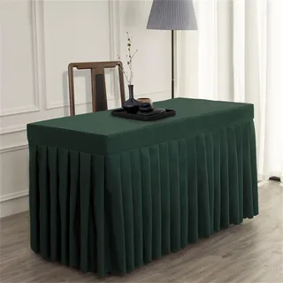 Highdi Tischrock aus Polyester, Tischrock für Rechteck Tische Hotel Bankett Tischröcke Waschbare für Party, Geburtstag, Hochzeit Tischdekoration (240 * 40 * 75cm,Dunkelgrün)