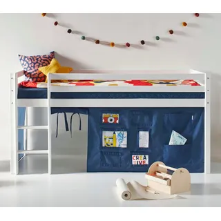 Hoppekids Hochbett ECO Dream, Kinderbett, Spielbett, Halbhohes Bett aus Massivholz inkl. Vorhang-Set Creator, Bettgröße & Matratze wählbar blau 101 cm x 208 cm x 105 cm