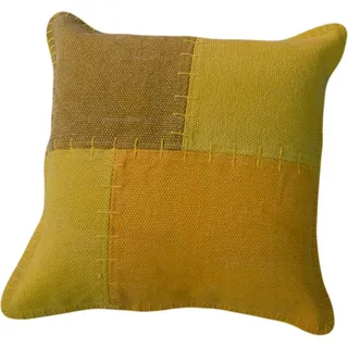 Padiro Dekokissen 45 x 45 cm - mehrfarbig und gelb - Baumwolle - Patchwork mit sichtbaren Nähten - Bunt/Gelb