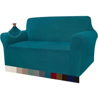 Sofabezug Jacquard Elastisch Sofahusse Hunde 2 Sitzer Blaugrün
