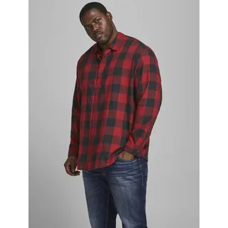 Karohemd "GINGHAM TWILL SHIRT" Gr. 4XL, rot (rot, kariert), JACK & JONES PLUSSIZE, Hemden, Herren, 4XL (64/66), N-Gr, Web, Obermaterial: 100% Baumwolle, Karohemd, Bis Größe 6XL