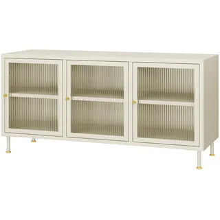 [en.casa] Lindau TV-Lowboard 120 x 40 x 59 cm Cremeweiß/Glas/Metall/Stahl