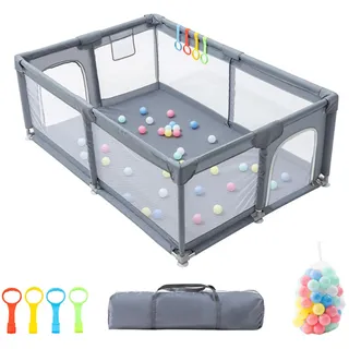 GLOKID Laufstall Baby 120 X 180cm, Laufgitter baby, große Sicherheitsspielplatz, mit Anti-Kollision Schaum Absperrgitter mit atmungsaktivem Netz, Einschließlich Ocean Balls y Pull Rings (XWL 1218)