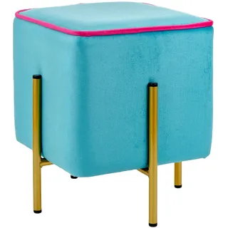 Baroni Home Pouf Quadratisch Samt 33 x 38 x 33 cm Türkis/Fuchsia