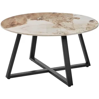 Beliani Couchtisch Metall Marmoroptik schwarz/weiß/beige rund modernes Design Ivins