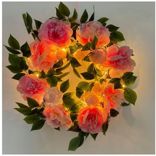 Online-Fuchs Dekokranz Türkranz Frühling mit rosa Rosen zum Hängen, mit LED Lichterkette, beleuchtet, inkl. Timerfunktion rosa