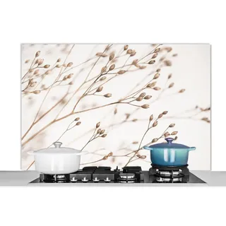MuchoWow Küchenrückwand Natur - Pflanzen - Zweig - Weiß - Braun - Trockenblumen, (1-tlg), Spritzschutz Herd Wand, Küchen Deko, 120x80 cm bunt 120 cm x 80 cm