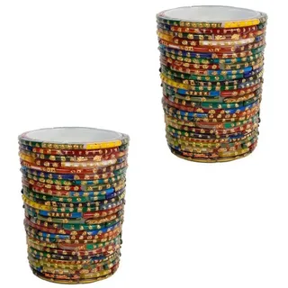 Macosa Home Windlicht orientalisch Perlen bunt Kerzenständer (2 St), Kerzenhalter Teelicht Halter Kerzenglas Teelichtglas Glaswindlicht bunt