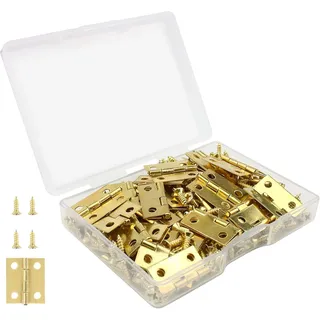 50 Mini-modellierscharniere, 18 X 15 Mm, Kleine, Robuste Scharniere Aus Edelstahl Und Messing, Für Schmuckkästchen Und Schränke, Inklusive 200 Schrauben – Gold